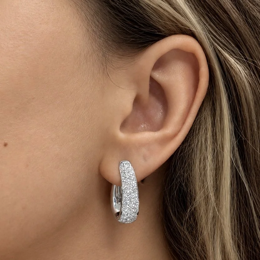 White Gold Diamond Oval Hoops
