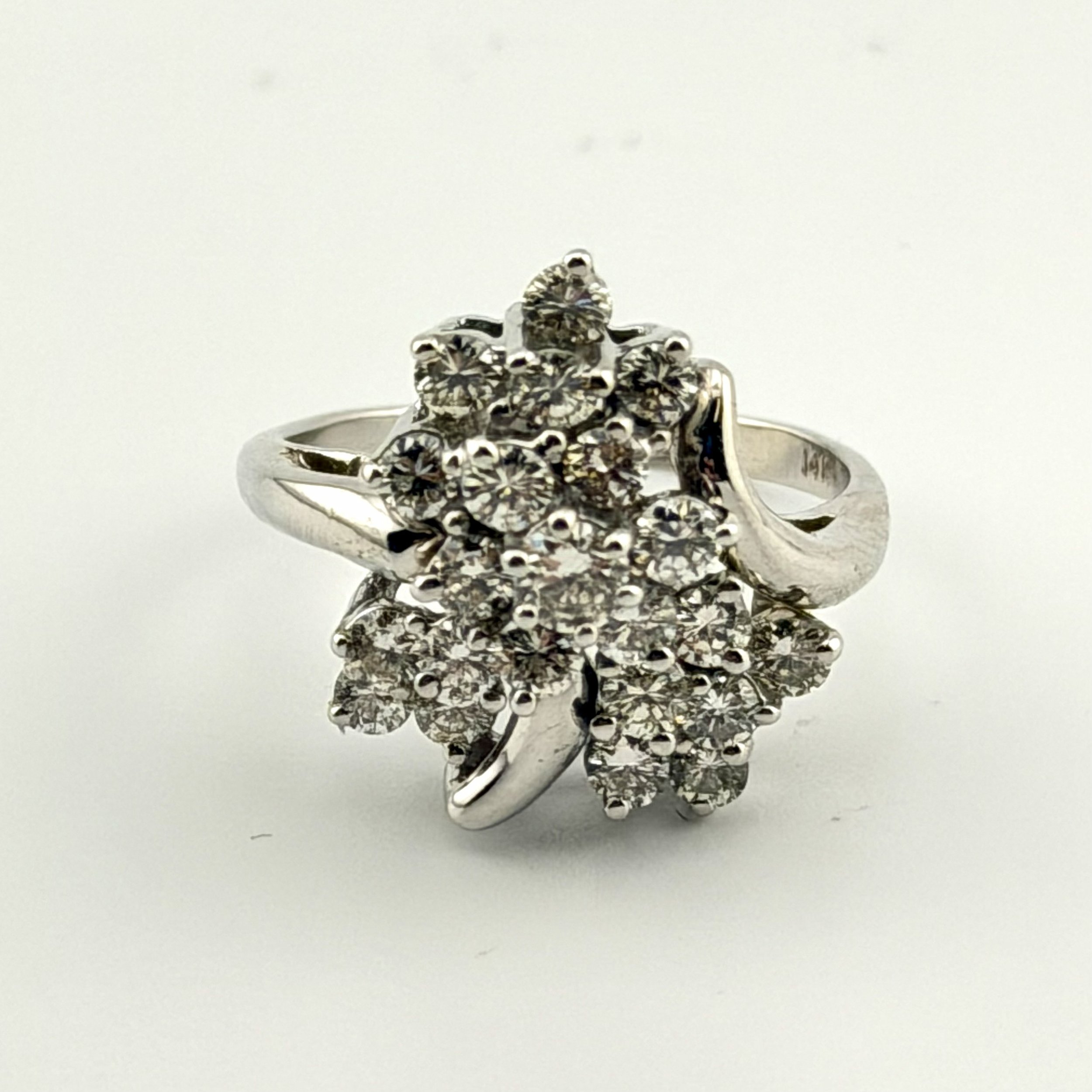 2.2 CTW DIAMOND CLUSTER 14K WHITE GOLD RING SI1 H-I 10 POINTERS SZ 7.5