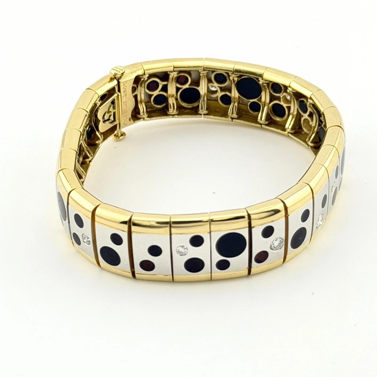 18KYG & 900 PLATINUM BRACELET - ONYX & 0.83 CTW DIAMOND POLKA DOT DESIGN