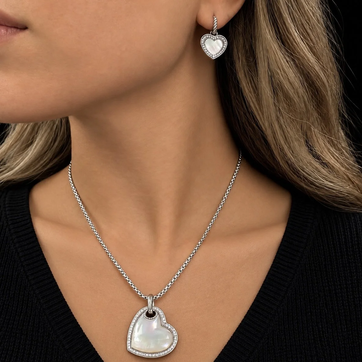 David Yurman Mother-of-Pearl and Diamond Heart Set