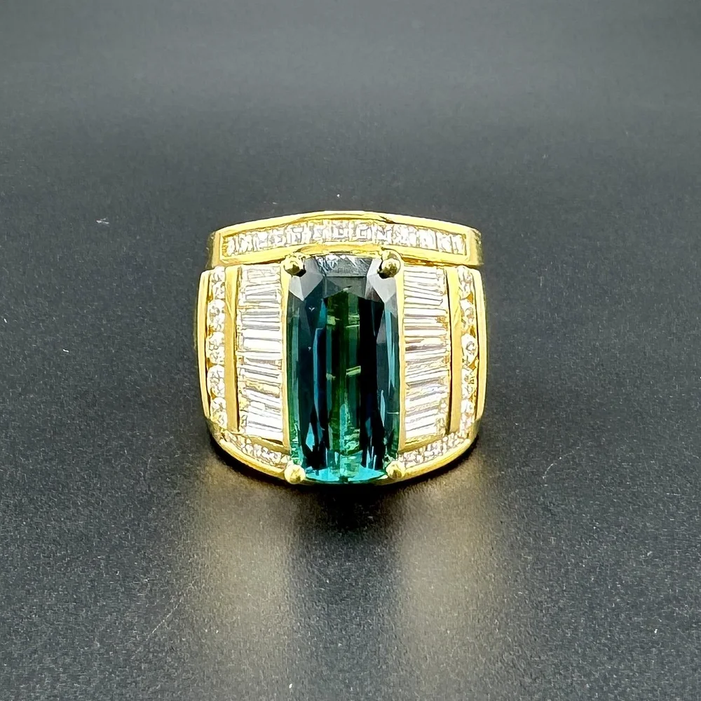 8.56CT PARAIBA GREEN TOURMALINE & 2.05CTW VS G-H DIAMOND RING
