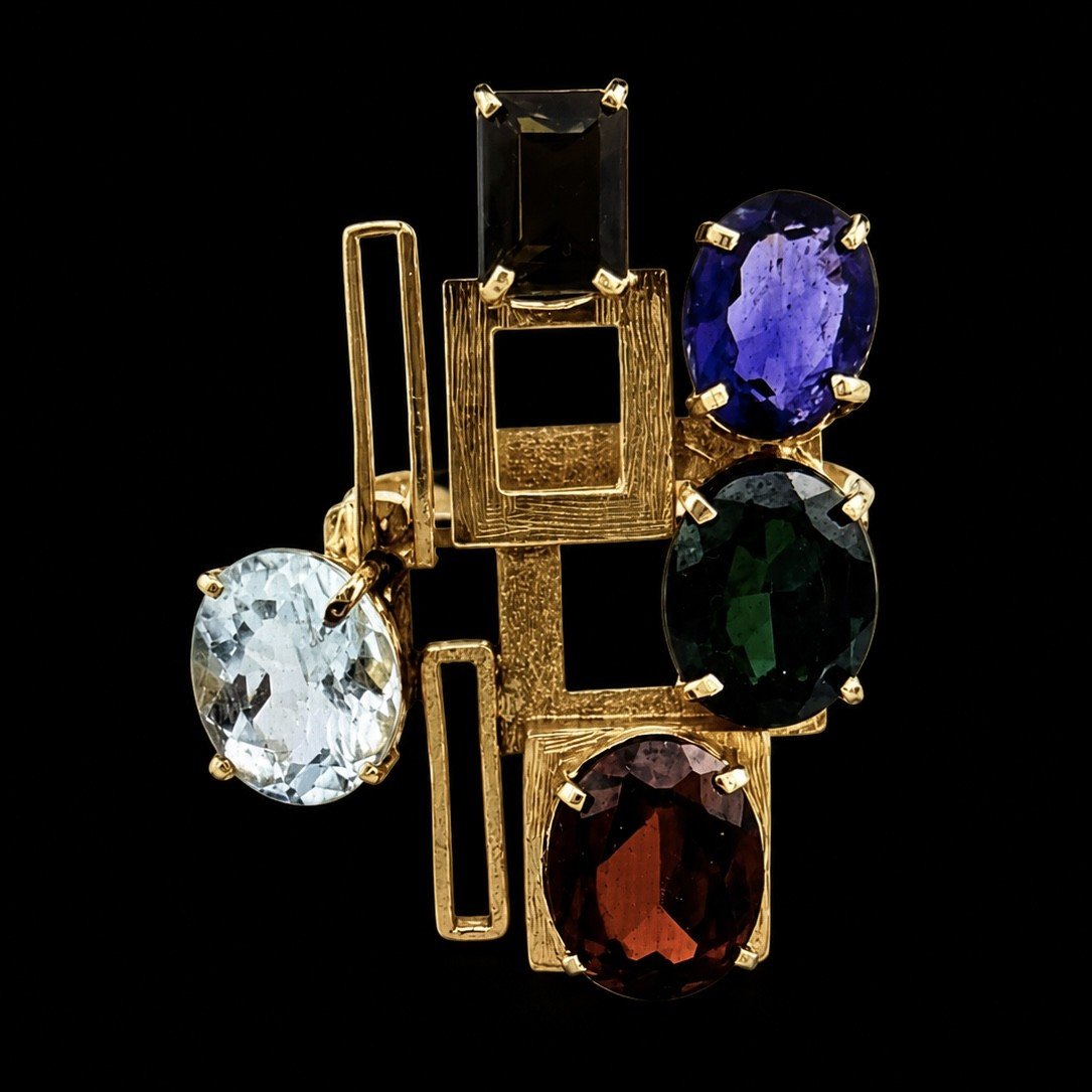Abstract Multi-Gemstone Ring