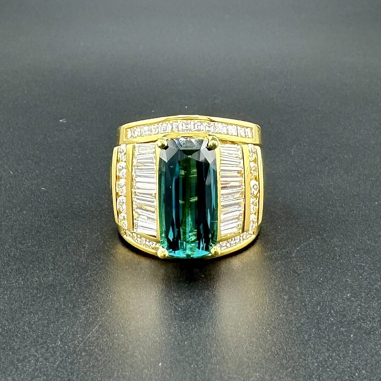 8.56CT PARAIBA GREEN TOURMALINE & 2.05CTW VS G-H DIAMOND RING - 18K YG - SZ 6.5