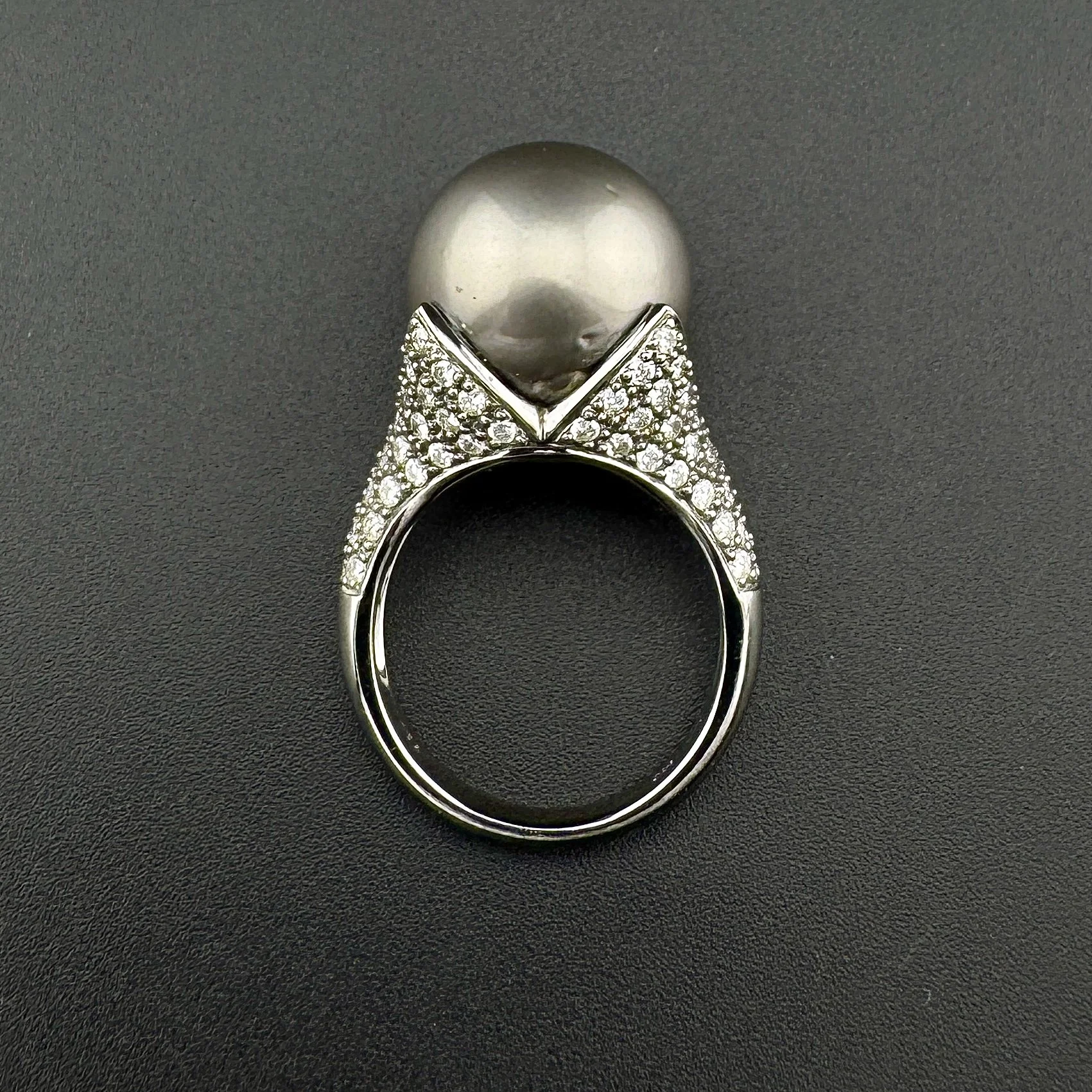 2.46CTW ROUND DIAMOND & 15MM GRAY TAHITIAN PEARL RING - 18K WHITE GOLD - SZ 6.75