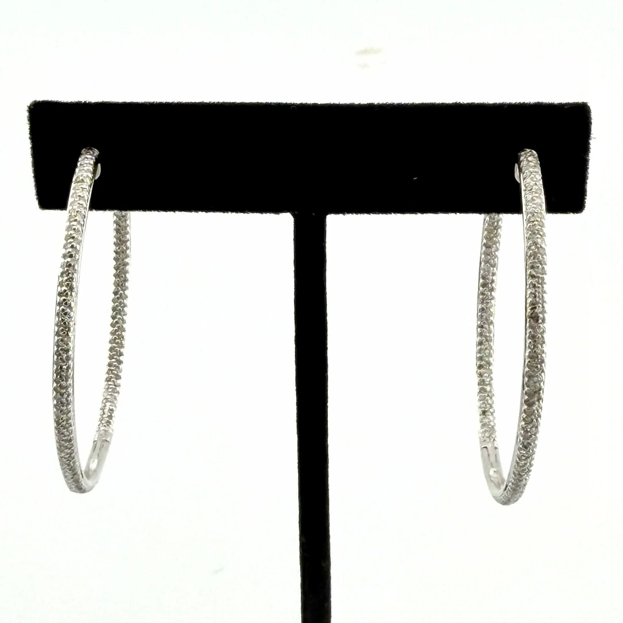 DIAMOND HOOPS 14K WHITE GOLD 1.8 CTW DIAMOND HOOP EARRINGS SI1 H-1 9.00 GRAMS