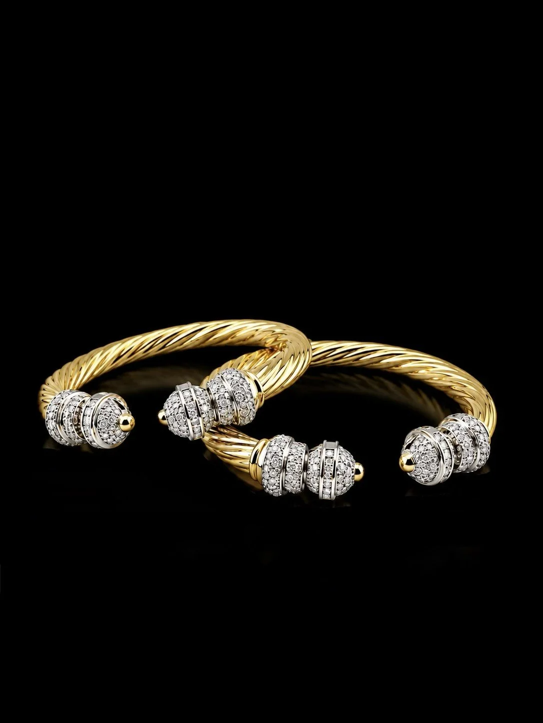 Twisted Yellow Gold and Diamond Cuff Bracelets