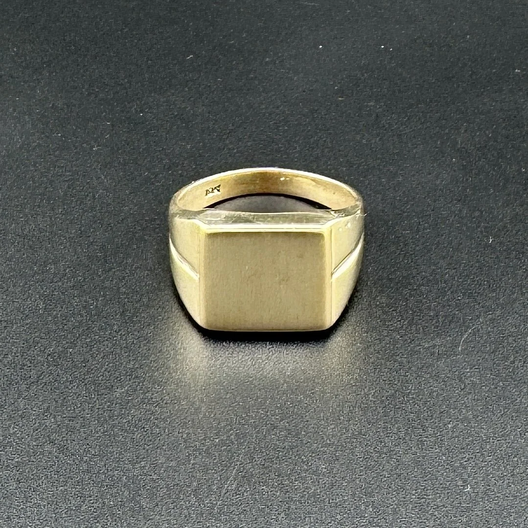 MENS 10K YELLOW GOLD BLANK ENGRAVABLE SIGNET RING - SZ 12