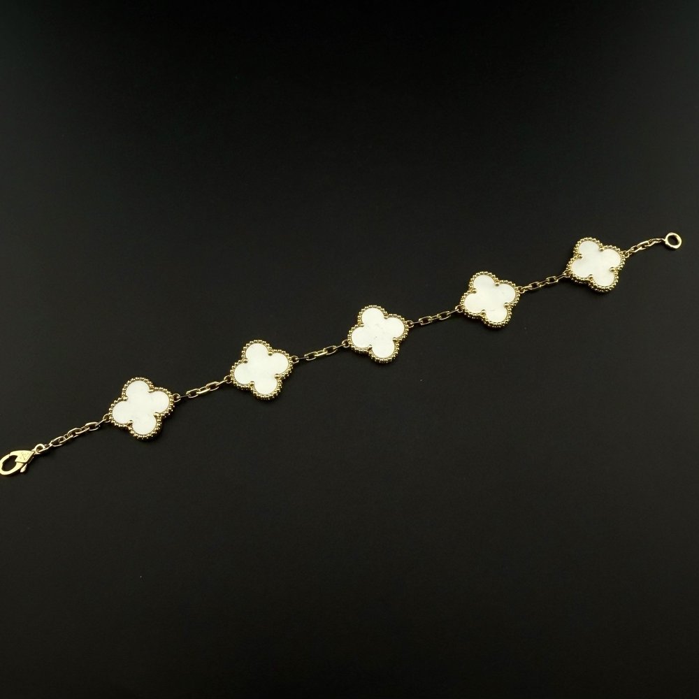 VAN CLEEF ARPELS ALHAMBRA 18K YELLOW GOLD BRACELET MOTHER OF PEARL