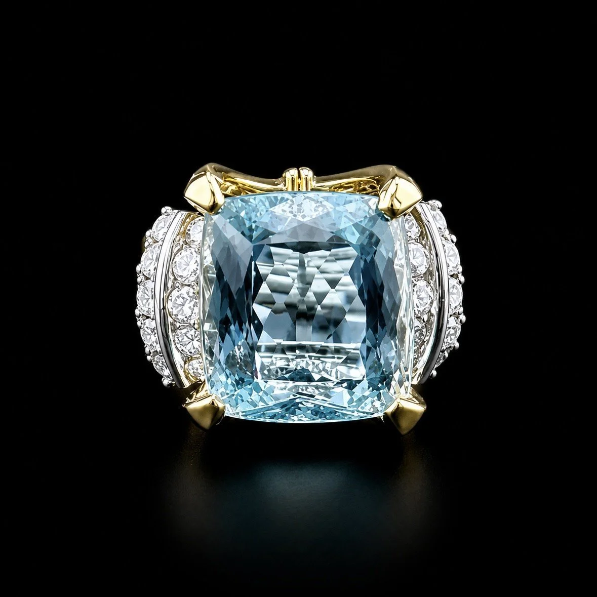 Aquamarine and Diamond Accent Cocktail Ring
