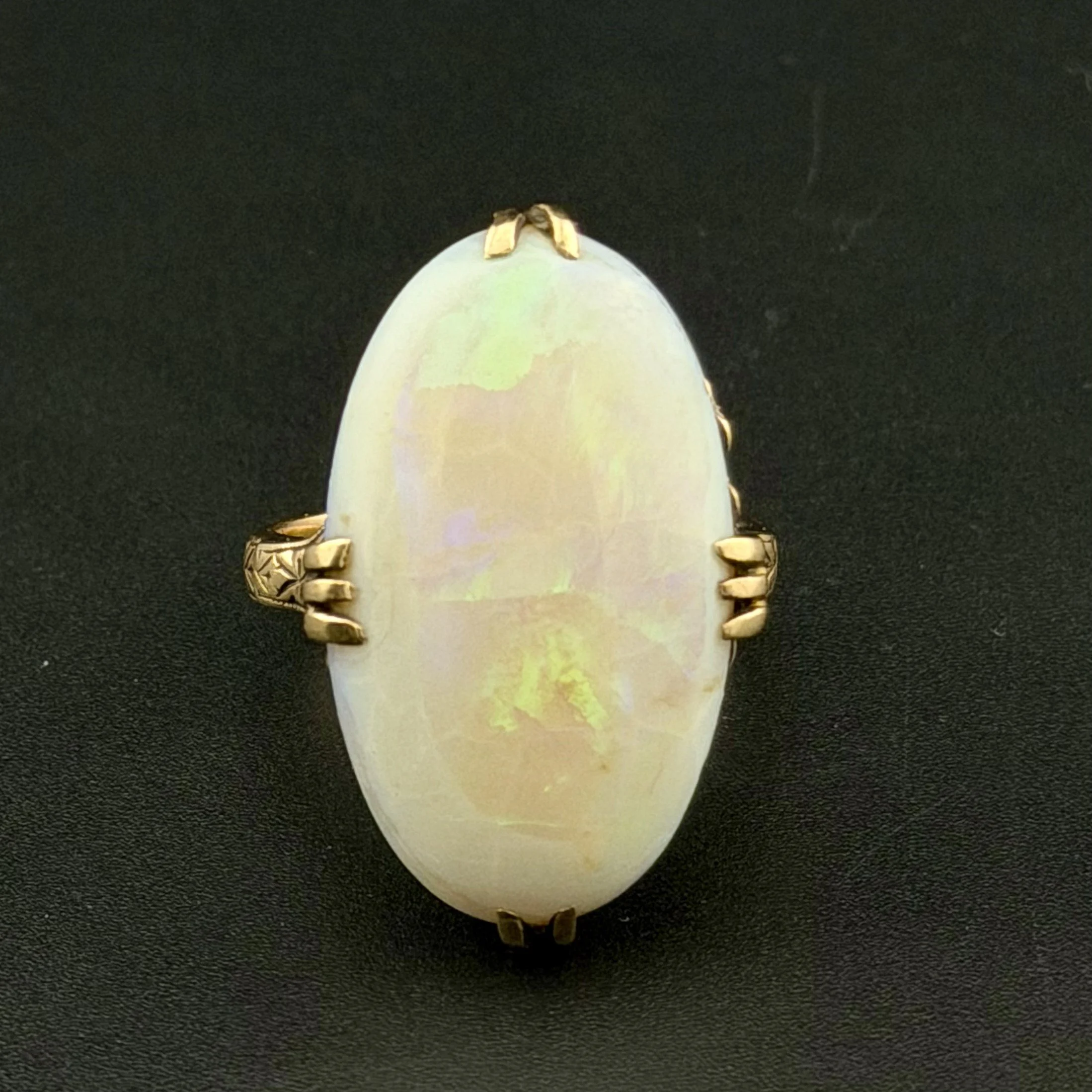 VICTORIAN 10 CT WHITE OPAL RING 14K YELLOW GOLD 8.4 G SIZE 7