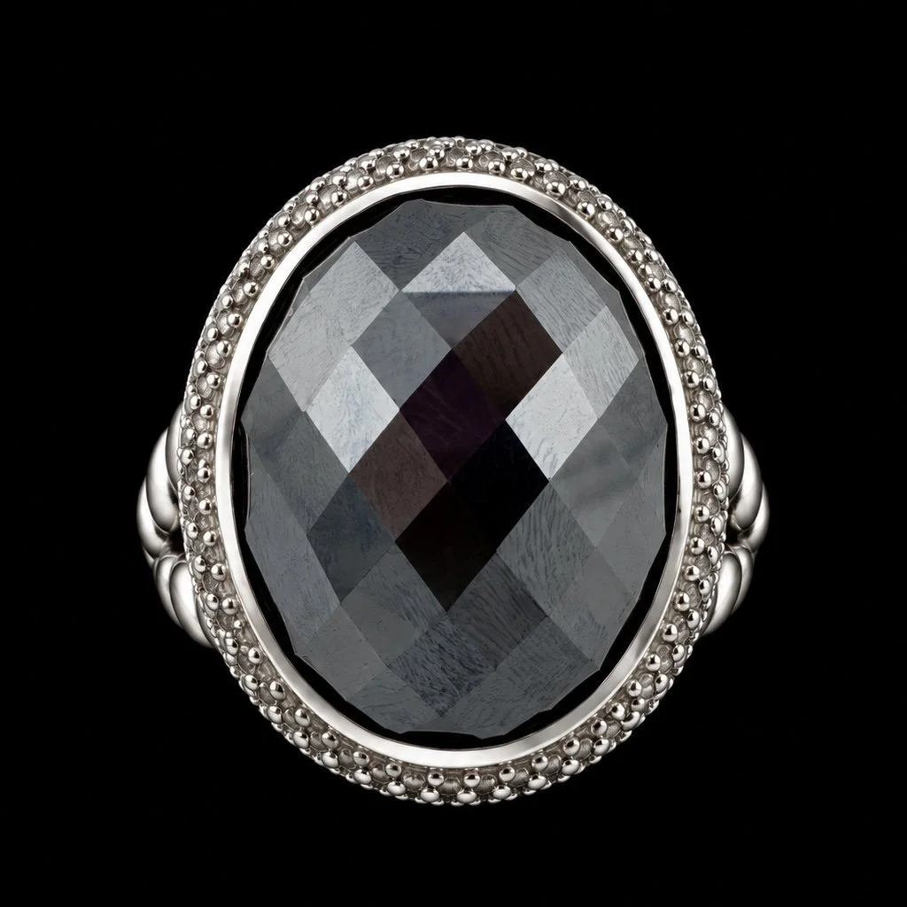 David Yurman Signature Halo Hematite and Diamond Ring