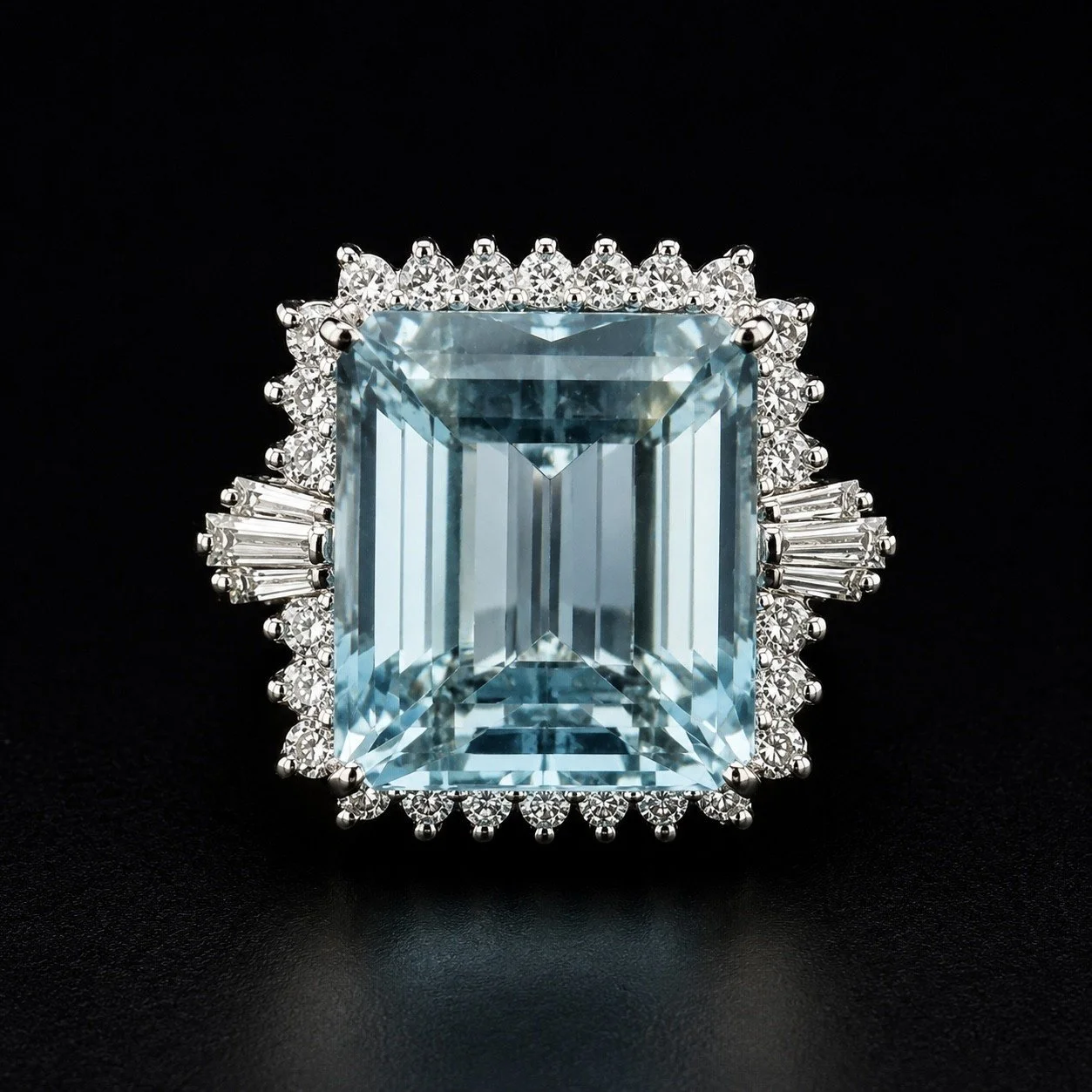 Magnificent 1950s Aquamarine and Diamond Accent Cocktail Ring
