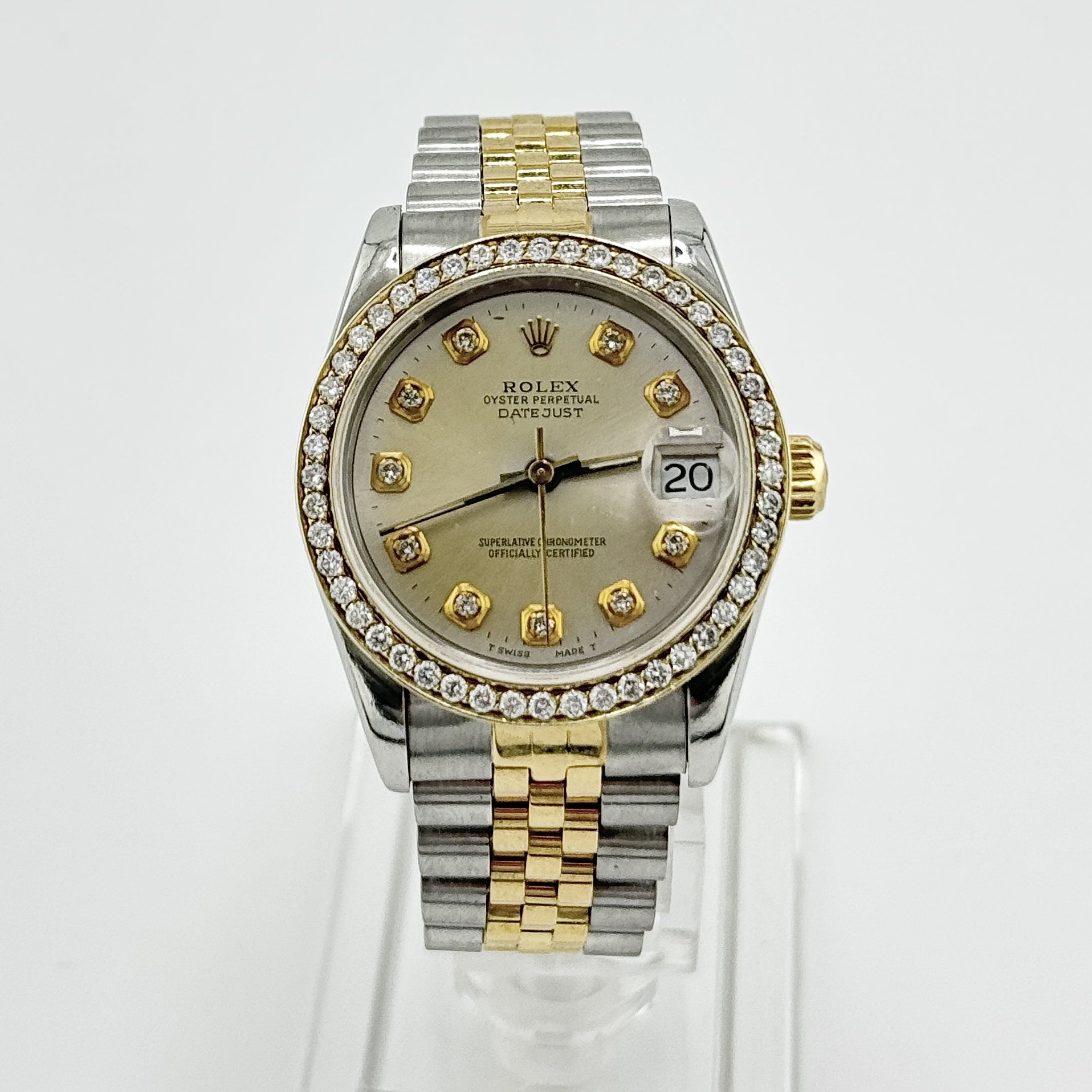 LADIES ROLEX 31MM DATEJUST 68273 STEEL & GOLD DIAMOND DIAL / BEZEL AUTO 1988 BOX