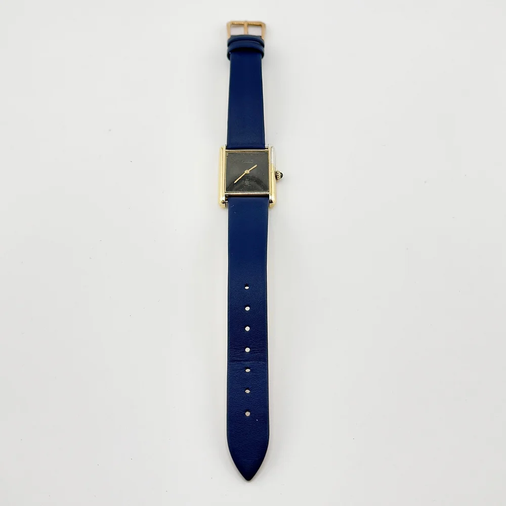 VINTAGE MUST DE CARTIER TANK VERMEIL 925 GOLD CASE BLACK DIAL