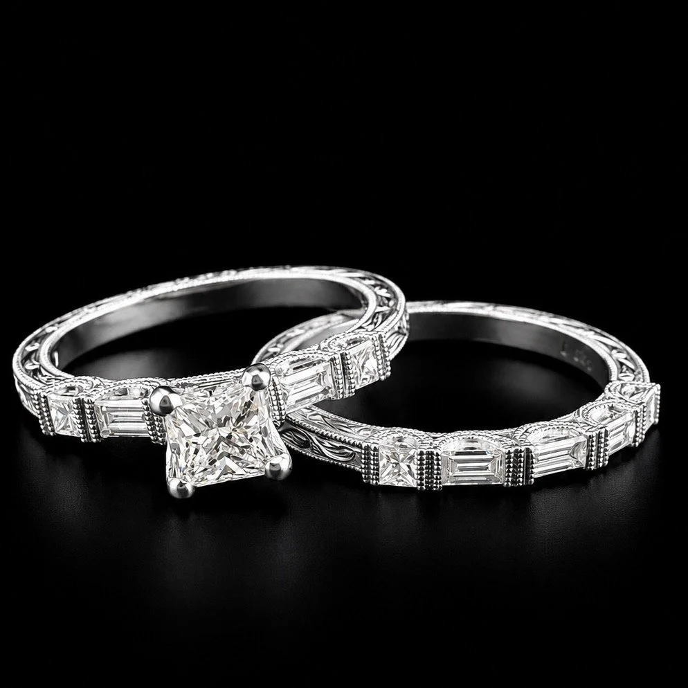 Platinum and Diamond Wedding Ring Set