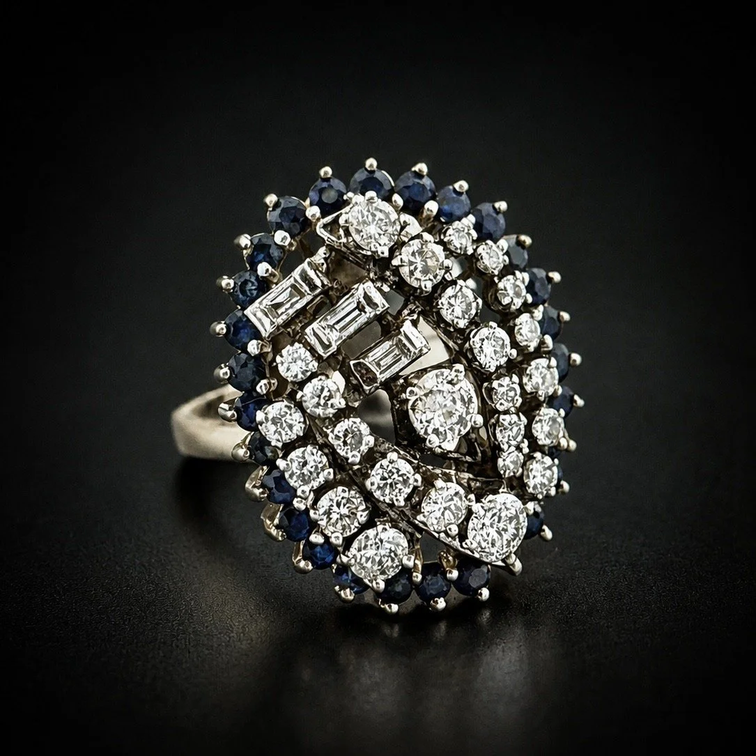 1960s Diamond and Sapphire Cluster Cocktail Ring