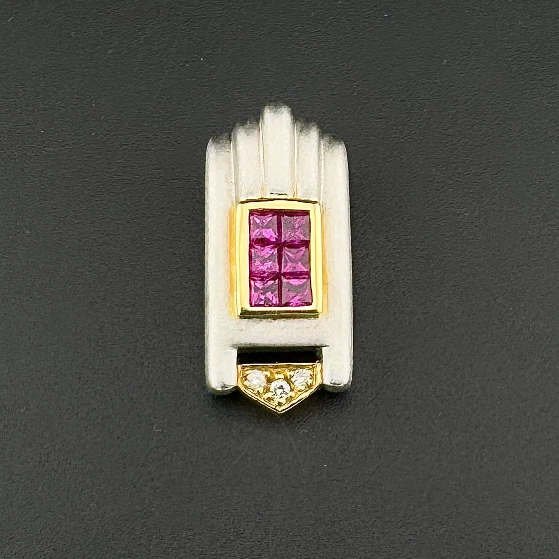 0.30CTW PRINCESS CUT RUBY & 0.06CTW DIAMOND PENDANT - PLATINUM & 18K YG