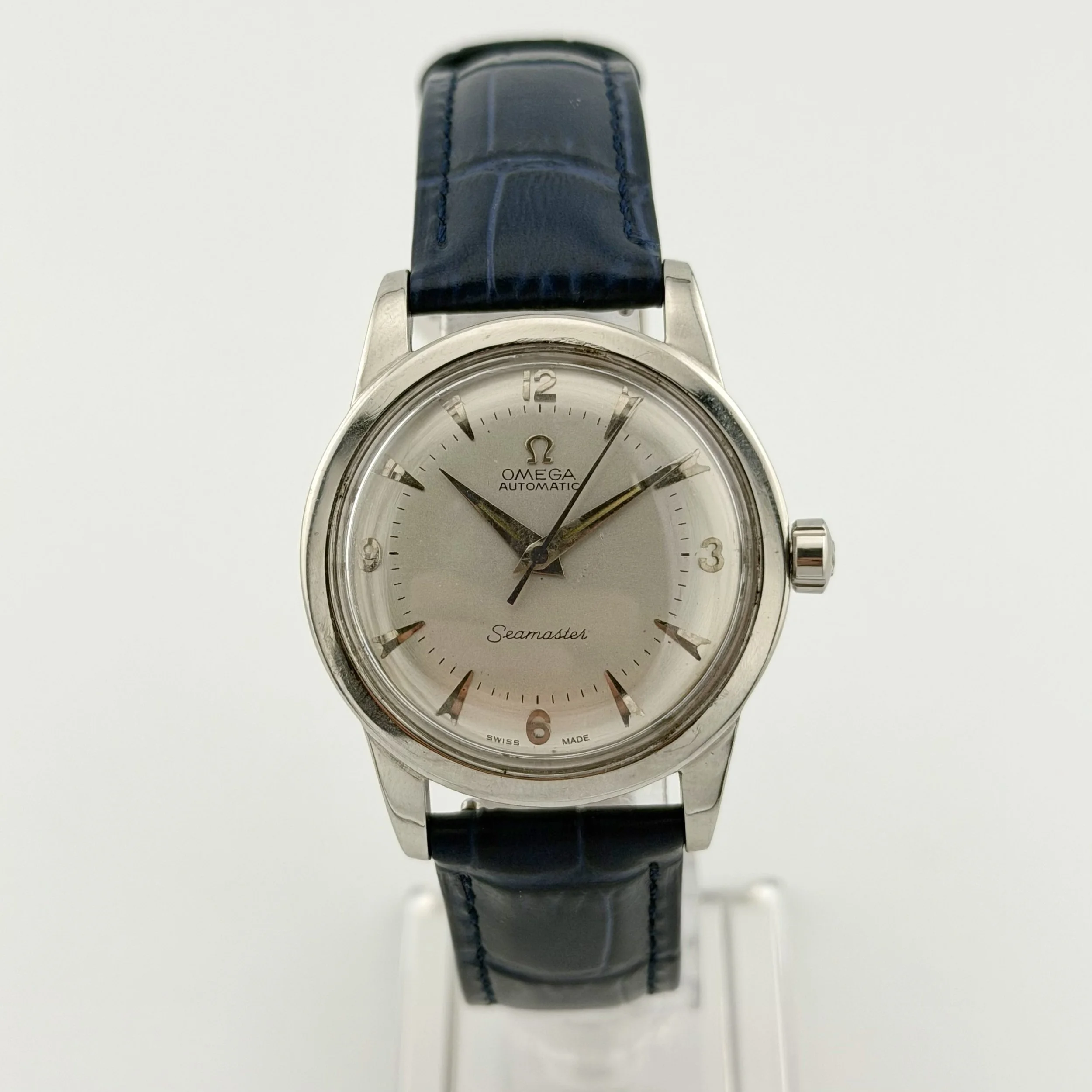 OMEGA SEAMASTER 1960'S NO DATE WHITE/CHAMPAGNE DIAL BLUE LEATHER BAND