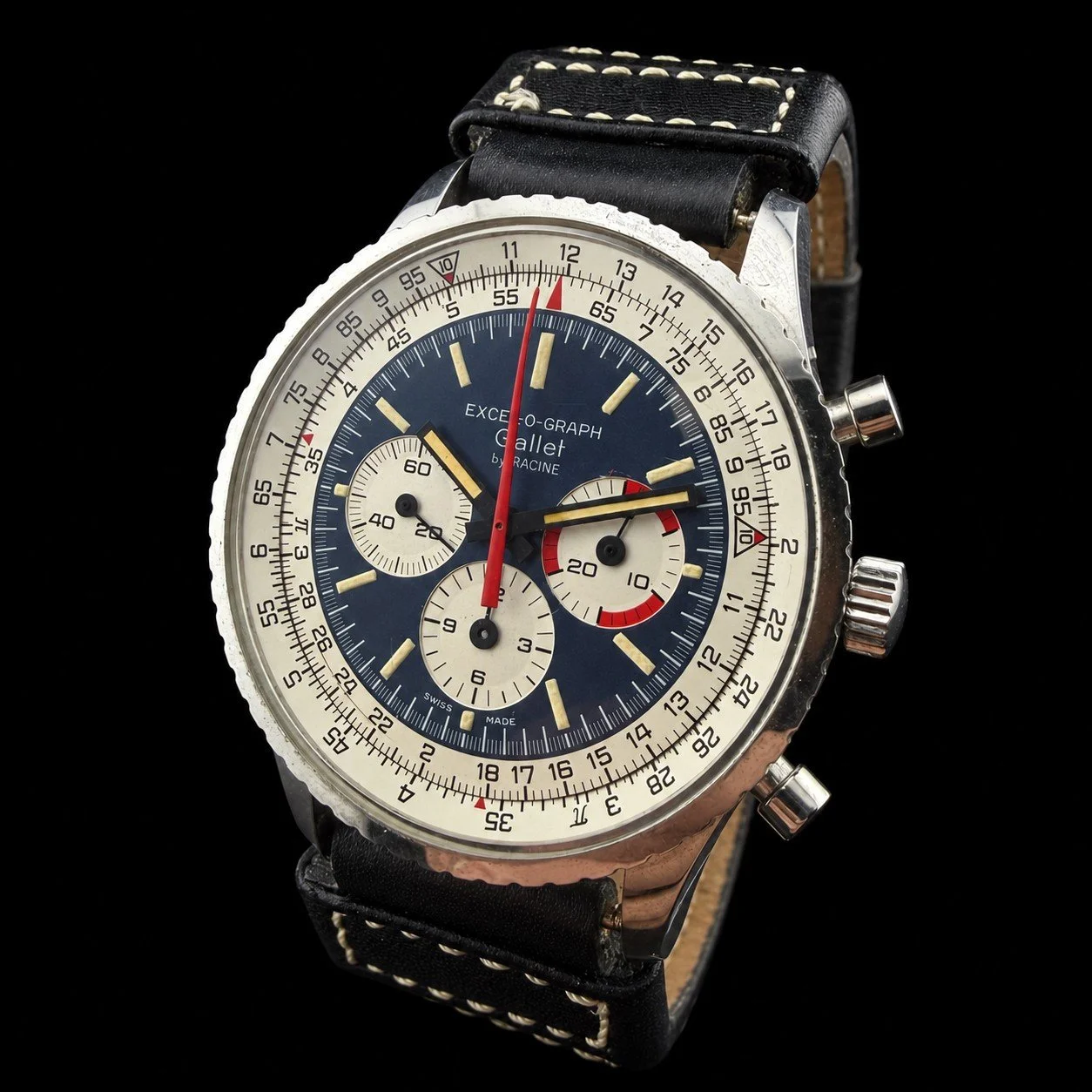 Gallet By Racine Excel-O-Graph Chronograph - Stainless Steel 42 mm Blue Dial 1960'S
