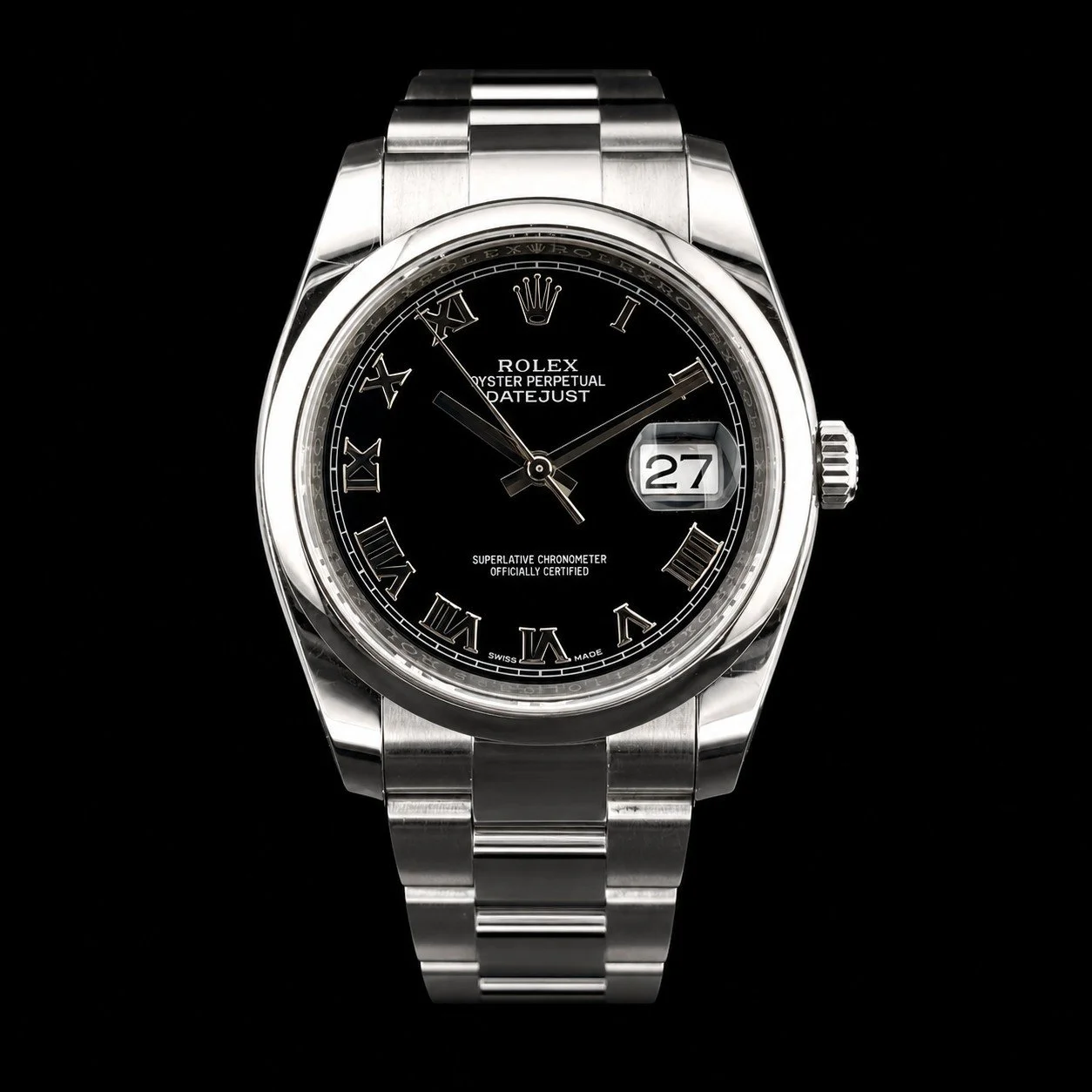 ROLEX DATEJUST STAINLESS STEEL 116200 - 36MM ROMAN NUMERALS OYSTER PERPETUAL B+P