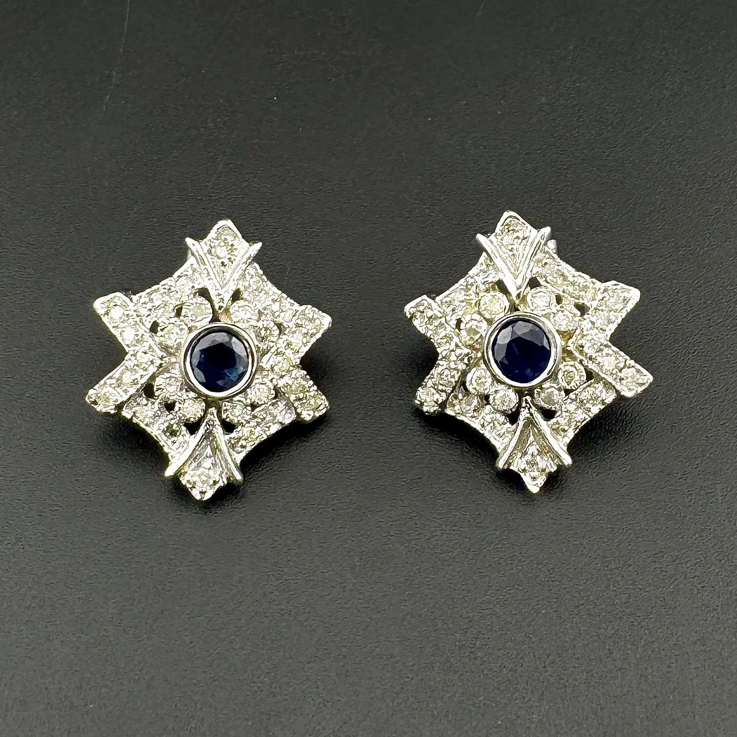 1.2CTW ROUND SAPPHIRE & 1.68CTW ROUND DIAMOND EARRINGS - 14K WHITE GOLD