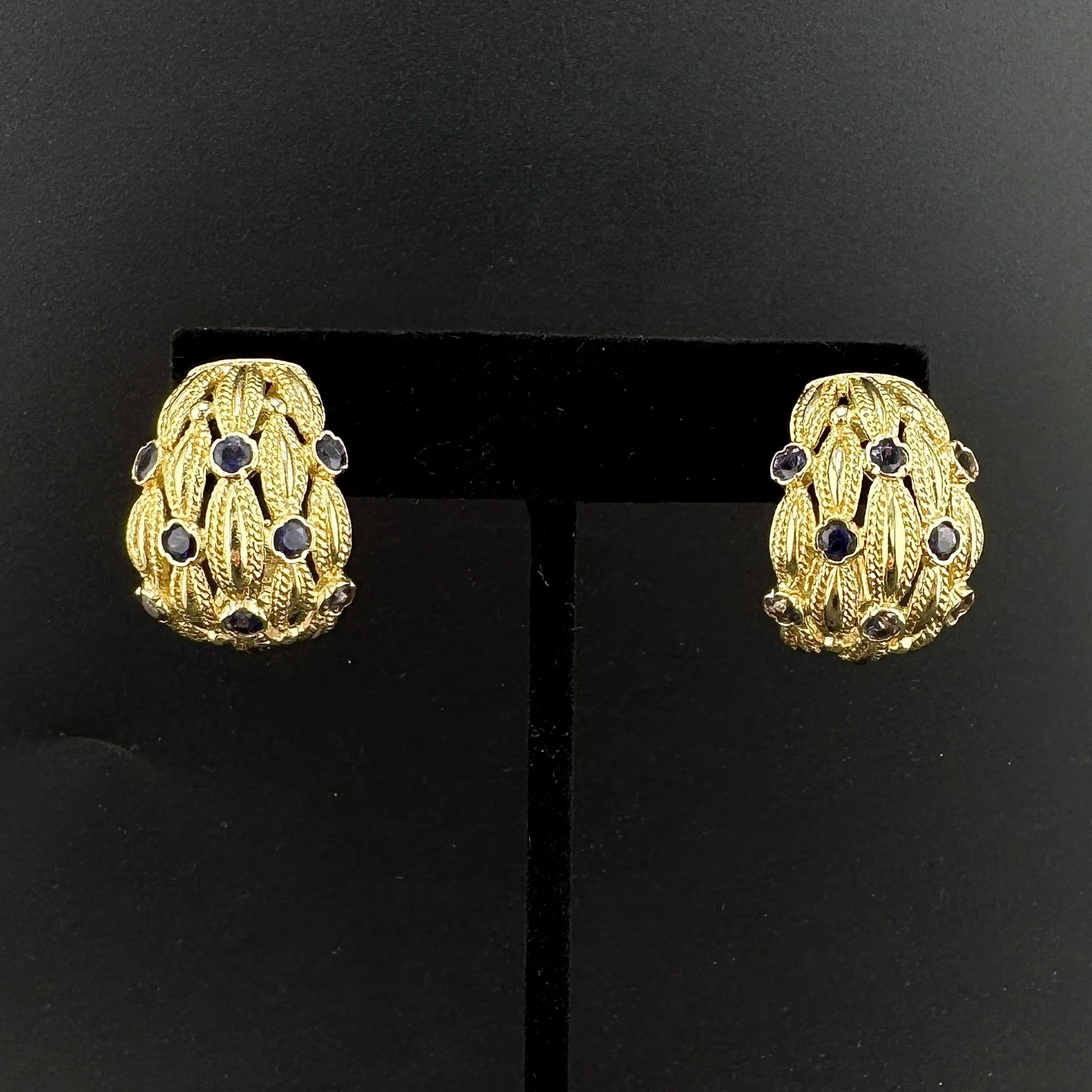 2.40CTW ROUND TANZANITE HALF HOOP EARRINGS - 14K YELLOW GOLD