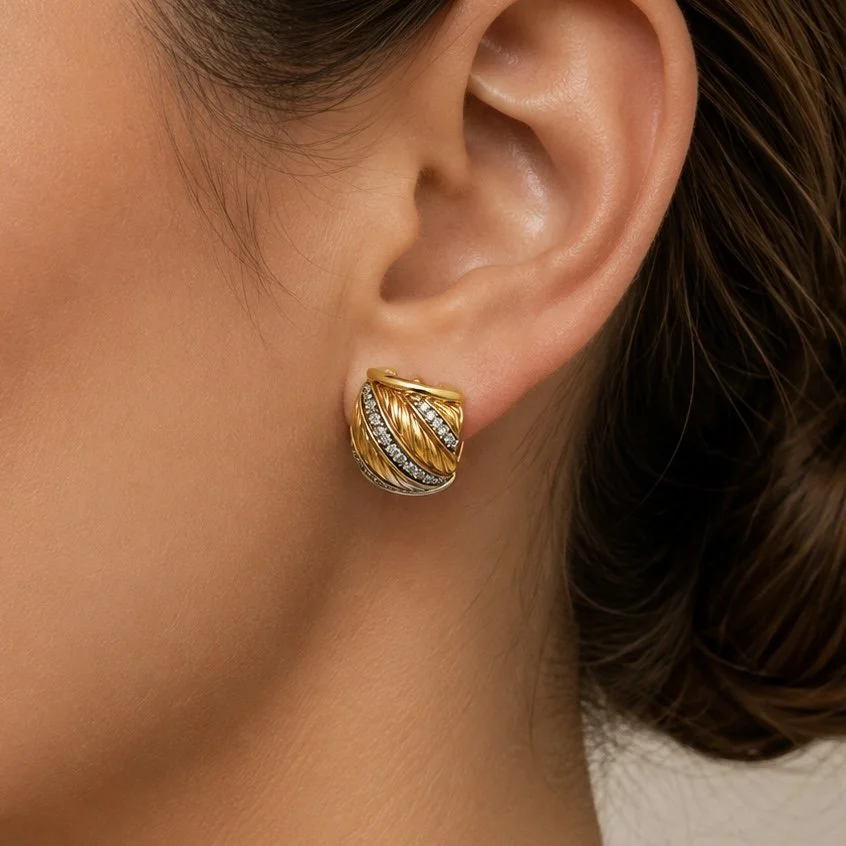Vintage David Yurman Yellow Gold and Diamond Shrimp Earrings