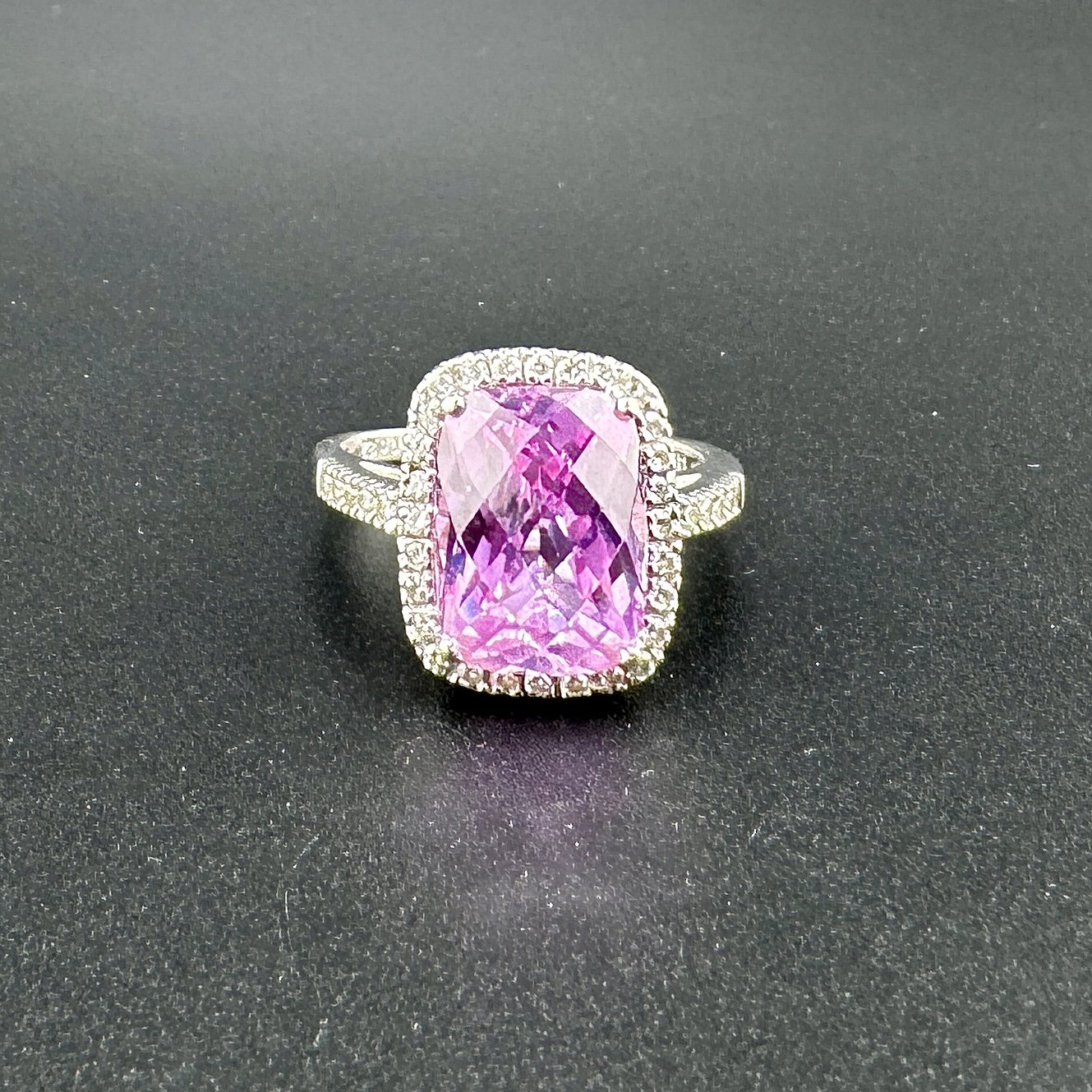 5CT PINK TOPAZ & 0.48CTW DIAMOND RING - 14K WHITE GOLD - SZ 6.75