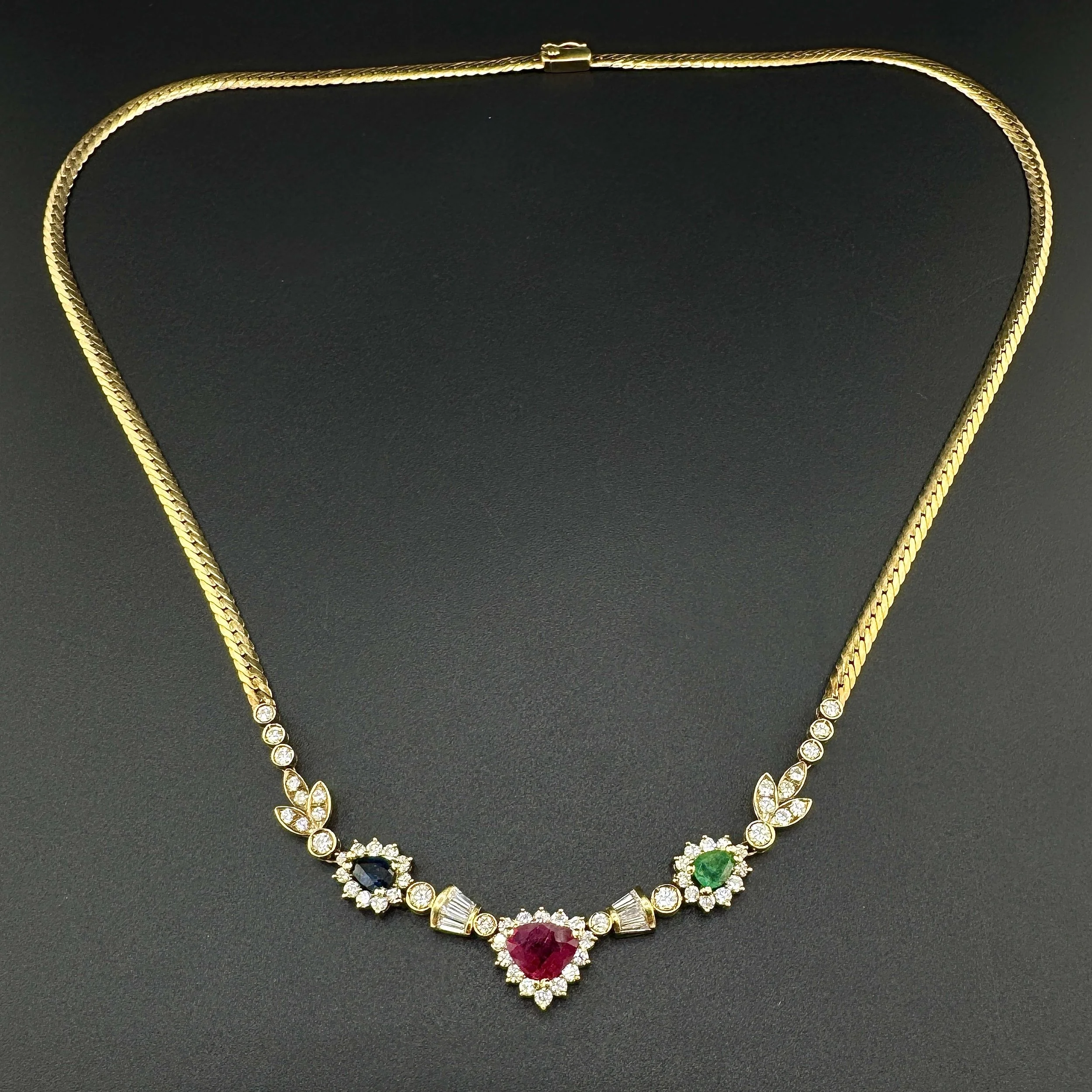 1CT RUBY / 0.40CT SAPPHIRE / 0.40CT EMERALD / 1.40CTW DIAMOND NECKLACE - 18K YG