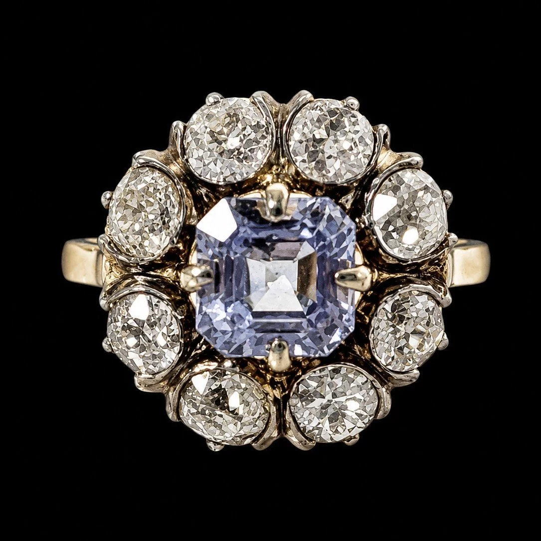 Magnificent G.I.A Certified Sri Lanka Sapphire and Diamond Georgian Ring