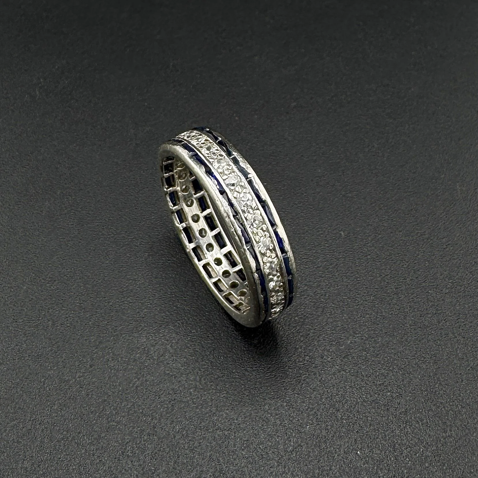 0.40CTW ROUND DIAMOND & SAPPHIRE ETERNITY BAND - PLATINUM - SZ 6.75