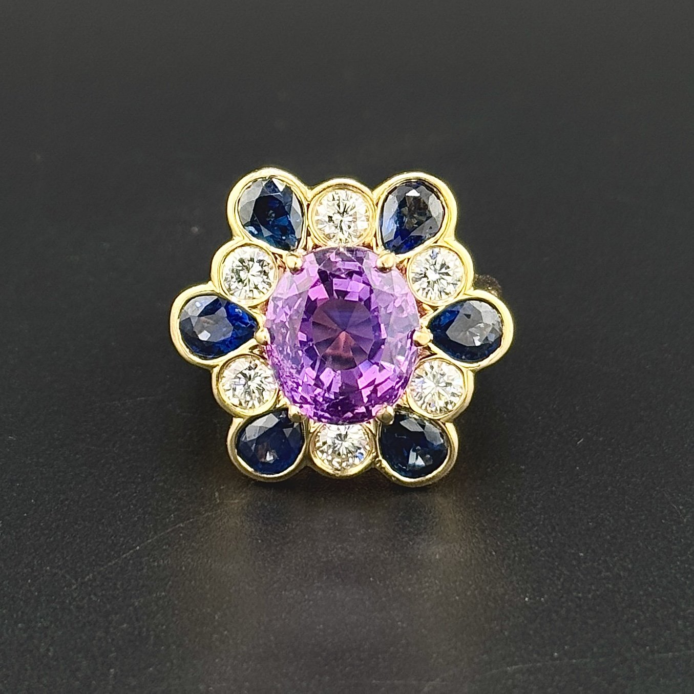 OSCAR HEYMAN GIA 7.46CT OVAL PINK SAPPHIRE RING - 18K YELLOW GOLD - SZ 5.25