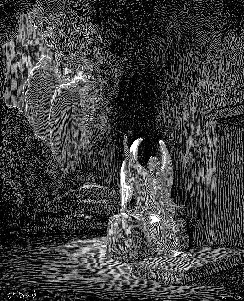 Angel showing Mary Magdalene and the other Mary Christs empty tomb, 1865-1866