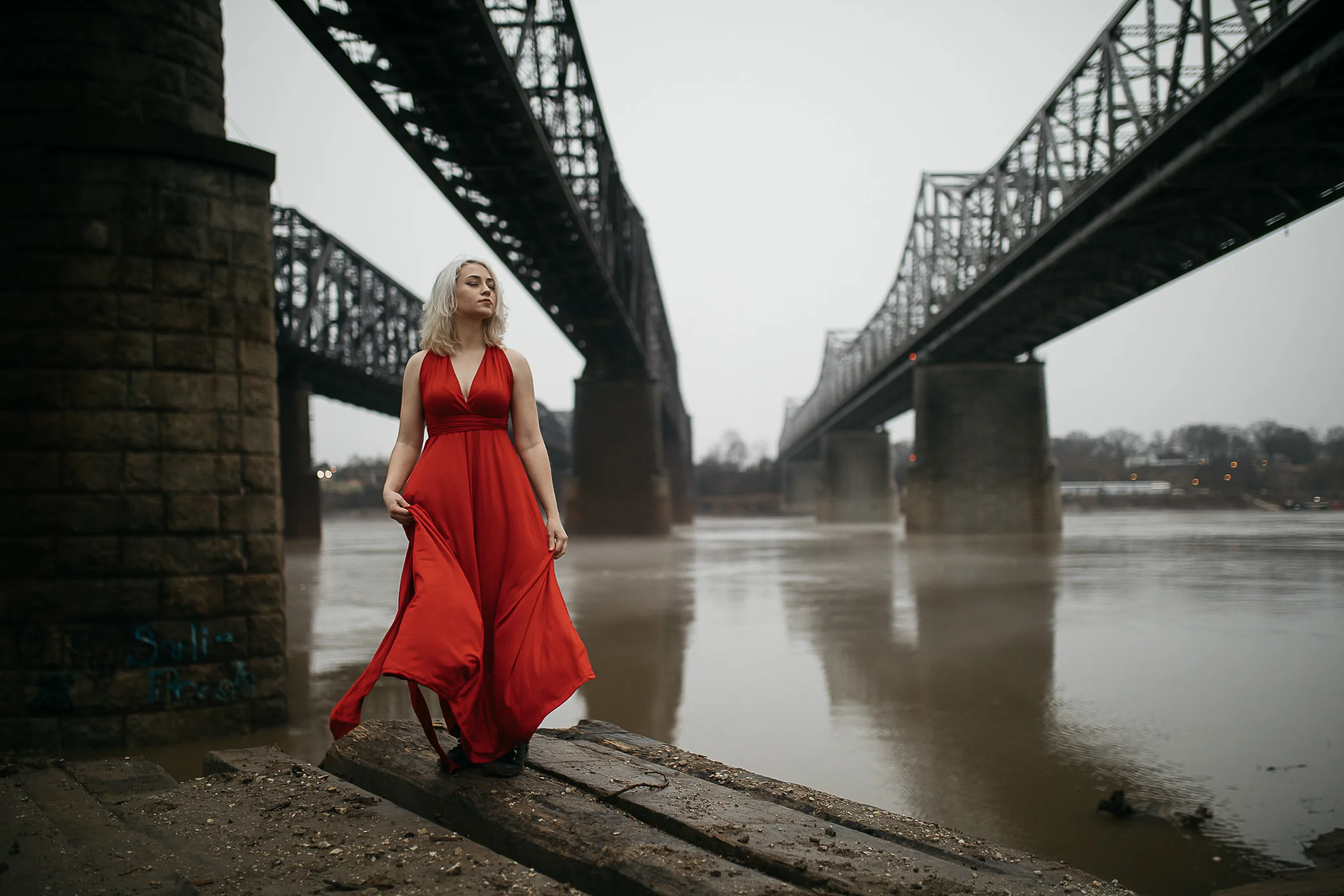 Hosanna-Memphis-Bridge-Red-Dress-Fog-9.jpg