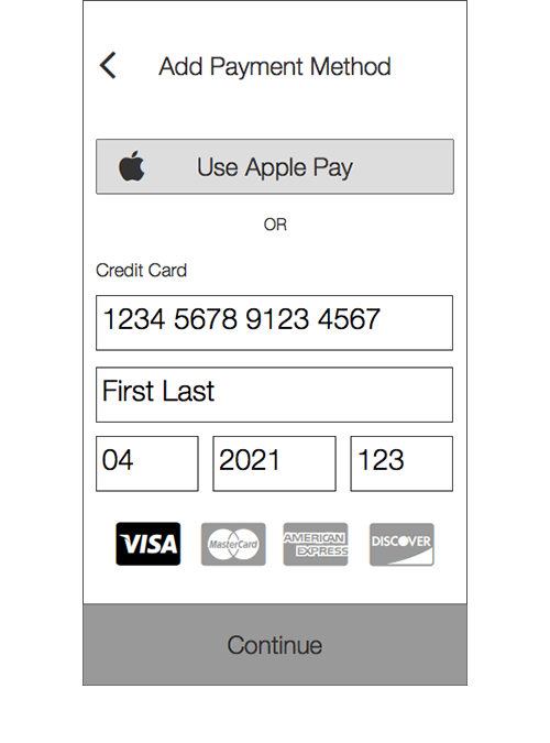 Payment Setup This section was removed from the initial setup and placed on the home screen. Users would now be able to use the app to check balance without setting up a payment method.