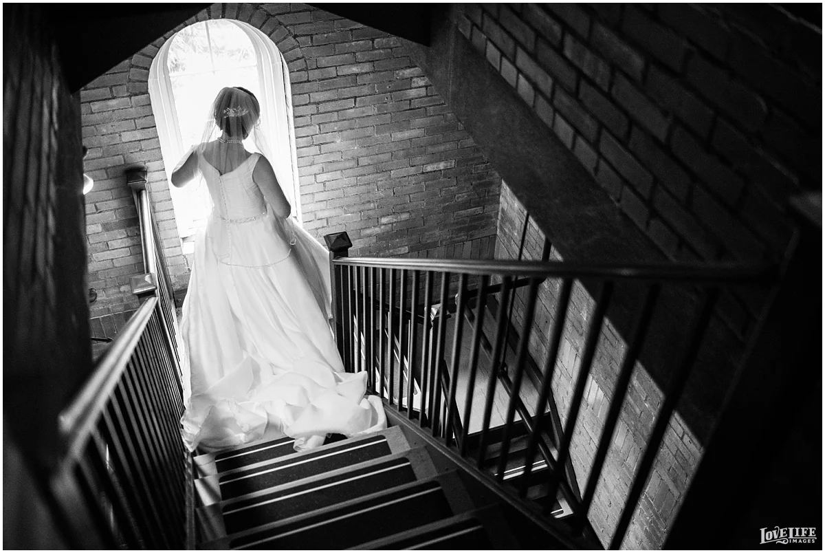 St Francis Hall Wedding bride on stairs.jpg