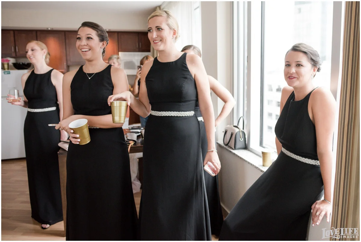 Belvedere Baltimore Wedding bridesmaids in black gowns.jpg