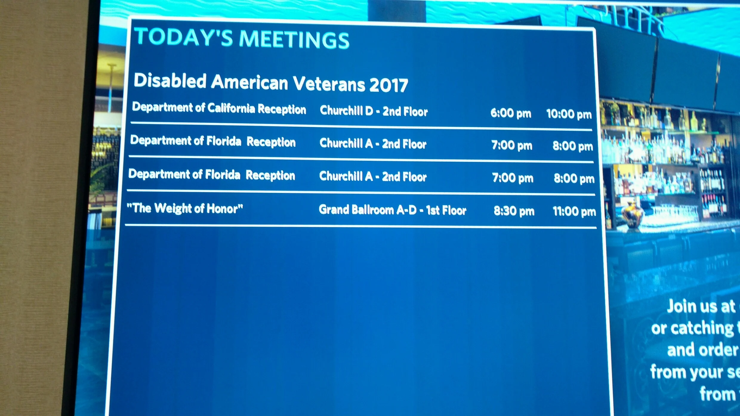 The weight of honor appearing on the dav schedule. location and times listed