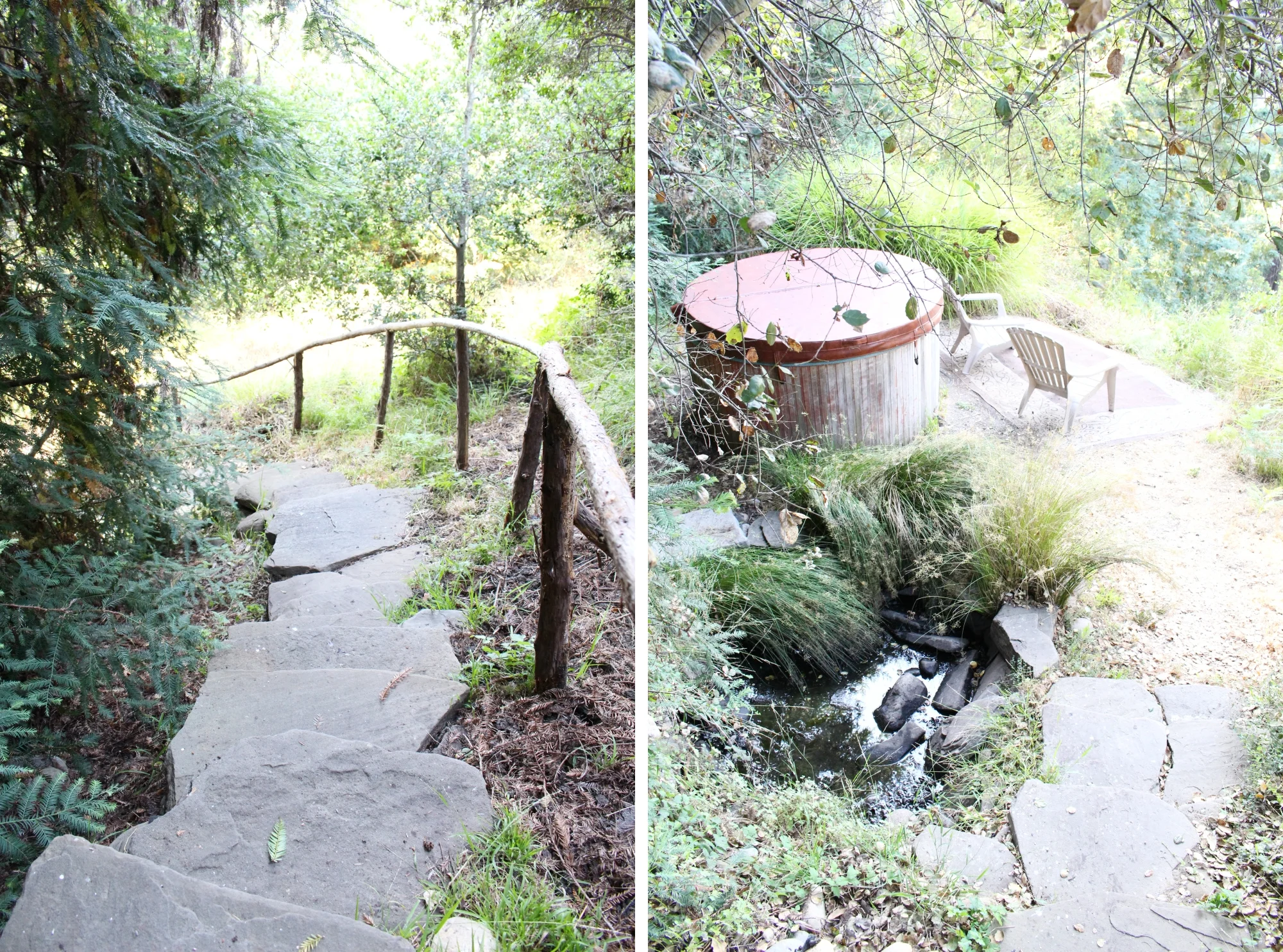 A little stone pathway led down from the house to a wooden soaking tub overlooking the mountains