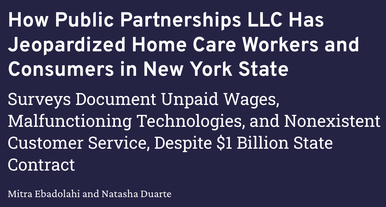 Upturn: How Public Partnerships LLC Has Jeopardized Home Care Workers and Consumers in New York State