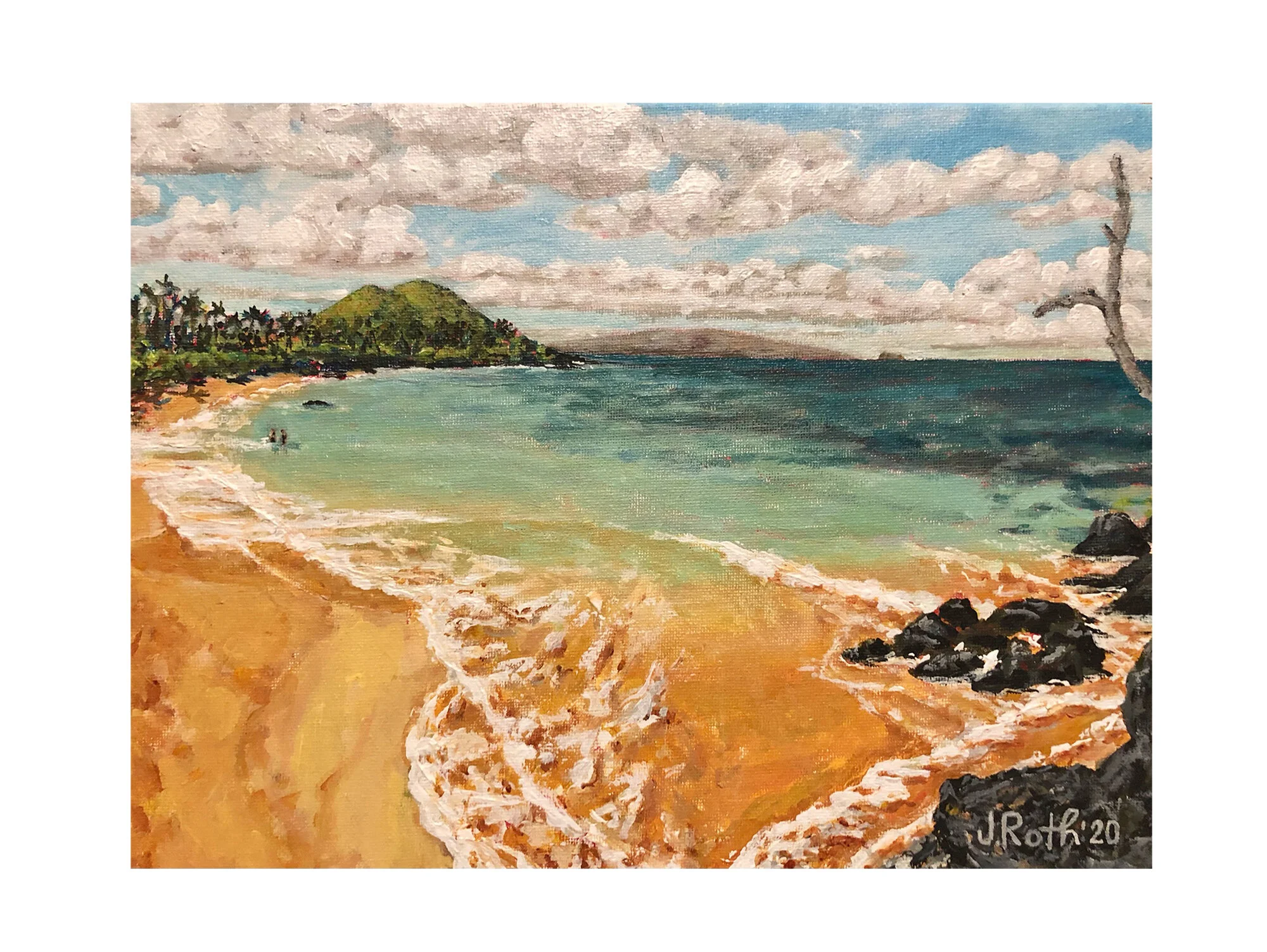 beach lapping ocean hills island painting Hawaii j roth.jpg