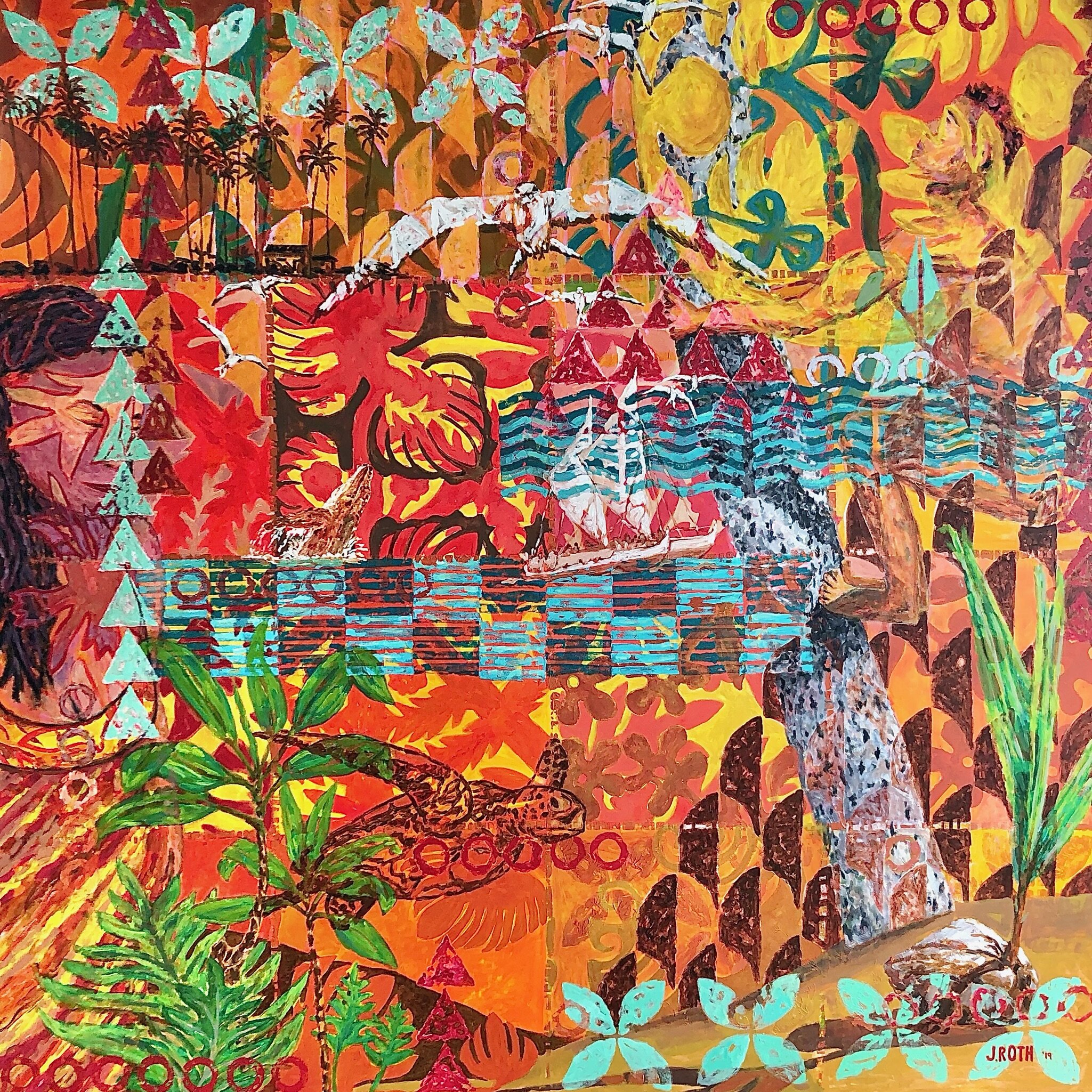 hawaiian plants quilt painting bright colors.jpeg