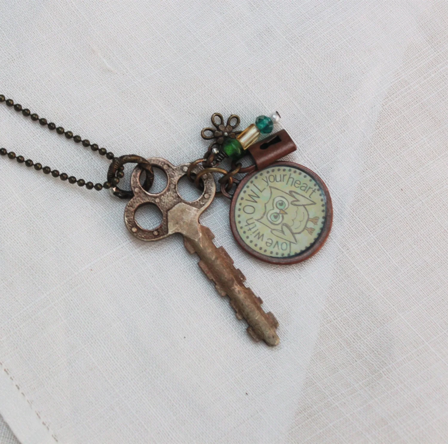 Love With Owl Your Heart Antique Key Necklace Rainey Lane Design Antique Key Necklace