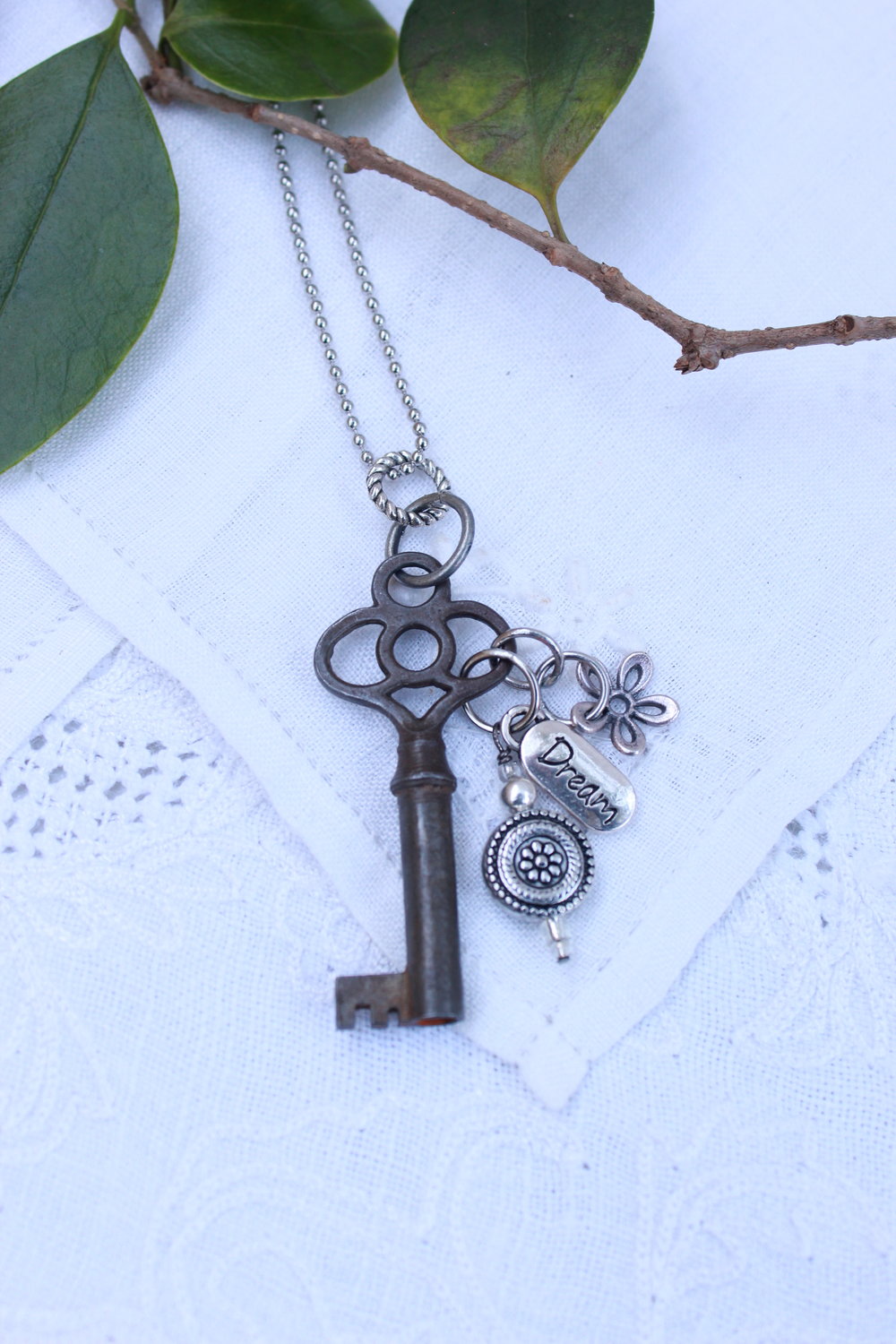 Silver Daisy Dream Vintage Skeleton Key Necklace — Rainey Lane Design