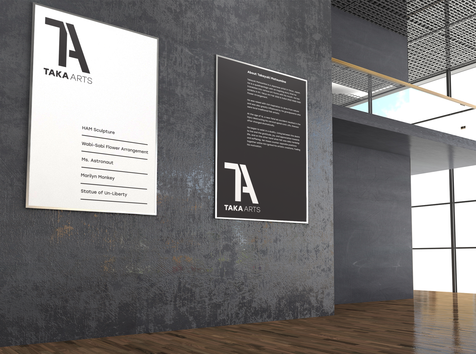 I was asked to redesign signage for his art gallery. I leaned into the simplistic typographic design for all signage and used black and white with bright colors accents for contrast.