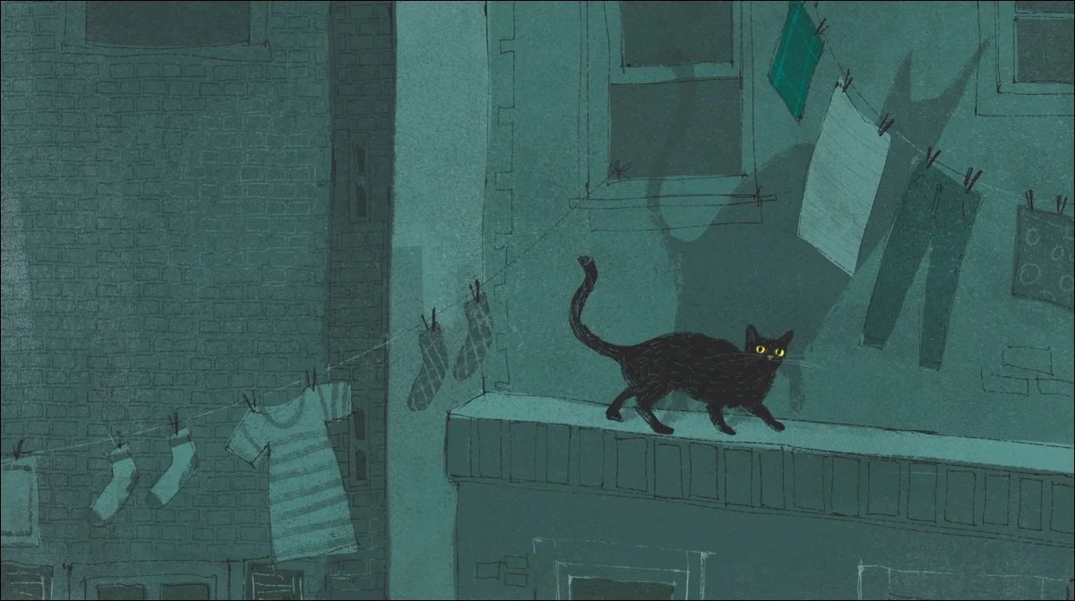 When a black cat crosses your path. Art by Lee White!