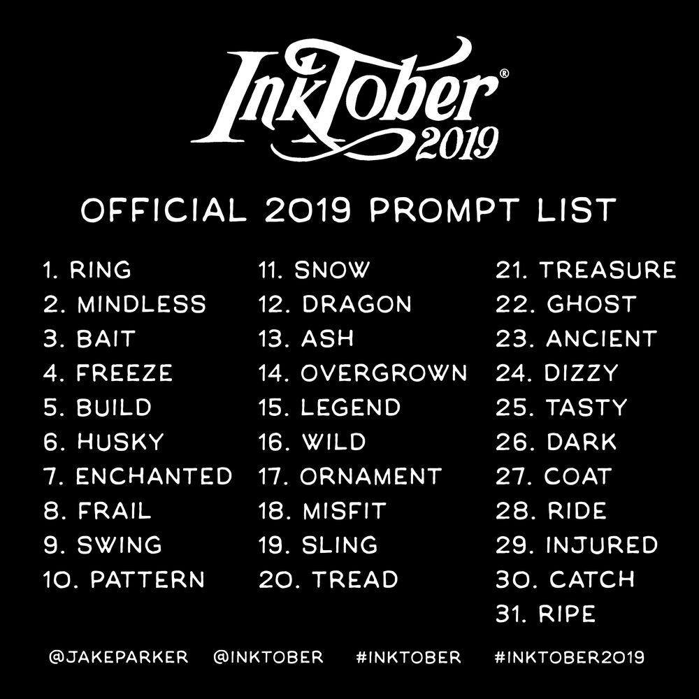 The official Inktober prompt list for 2019!