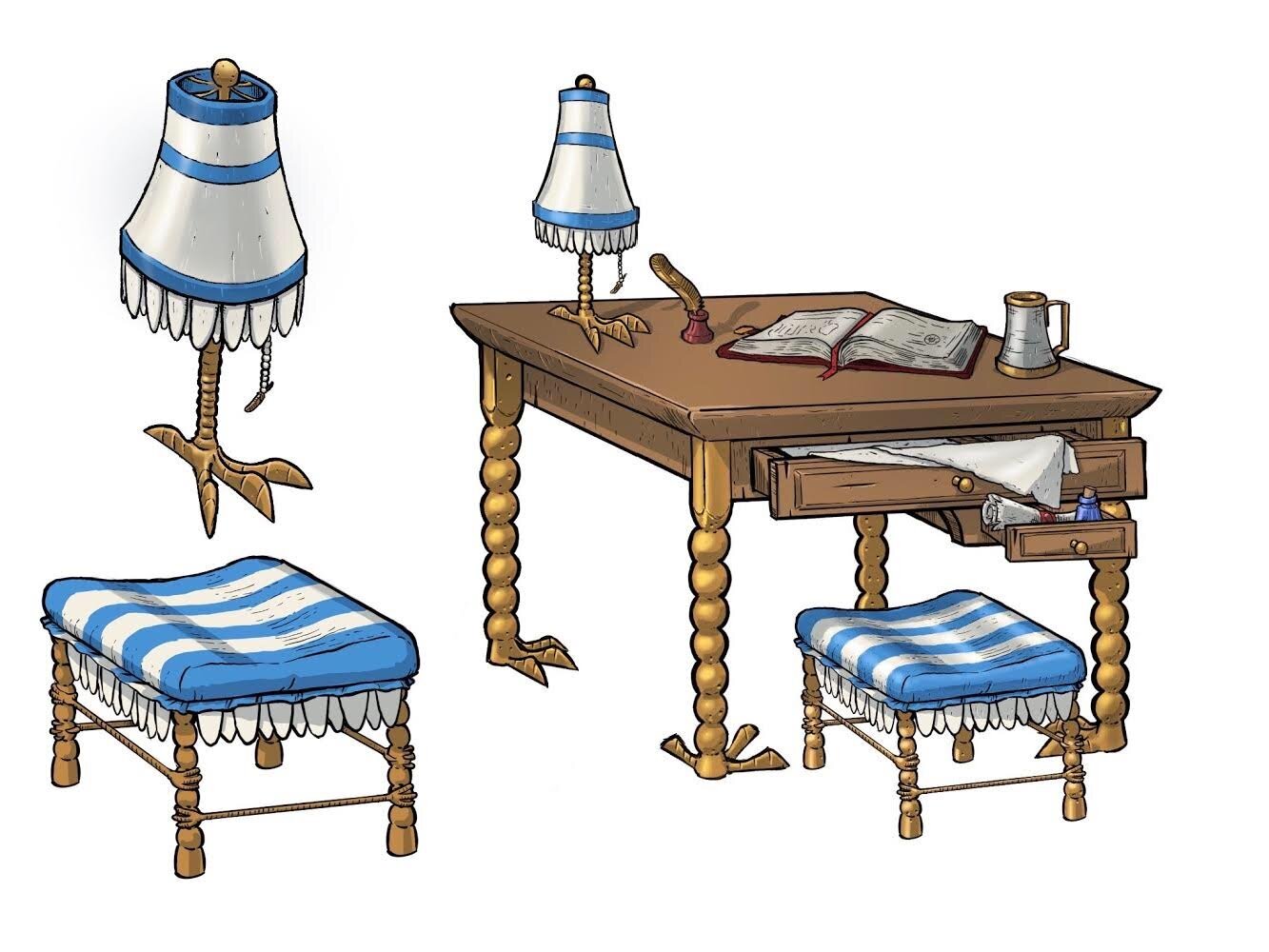 Aleksey, on Baba Yaga's office:This was from Jake Parker's prop design course. I took this before I took the vehicle design class, if I were to redesign these I would implement some of the things I learned in my vehicle design course into this as we…