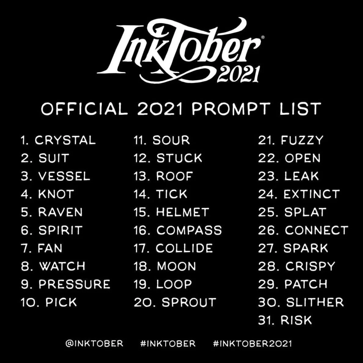 The official Inktober 2021 prompt list is here!