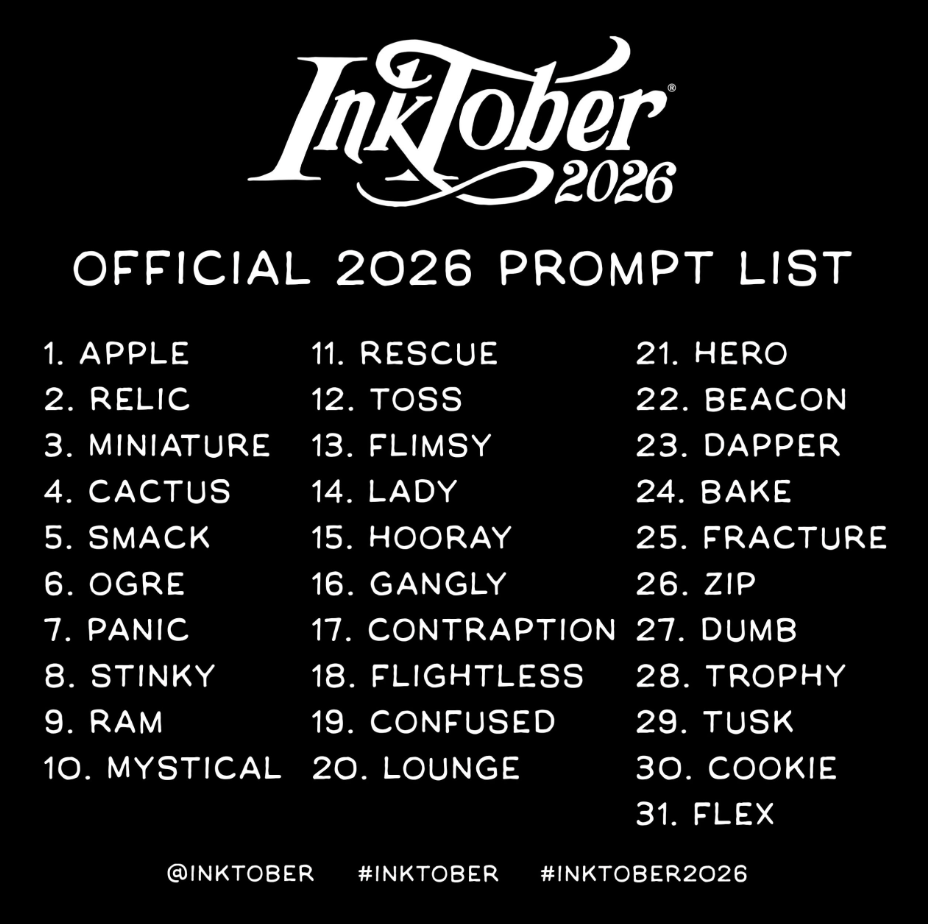 The Official Inktober 2026 Prompt List!